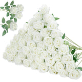 50 Pcs White Roses Artificial Flowers, Fake Velvet Silk Rose Bulk Faux Flower For Decoration Diy Wedding Centerpieces Proposal Bridal Bouquets Shower Party Home Floral Decor (50, White)