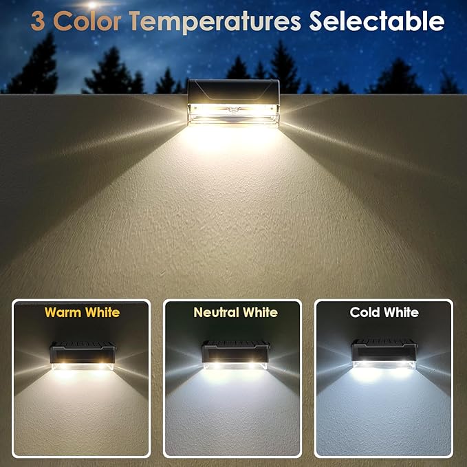 8 Pack Solar Fence Lights Outdoor 3 Mode IP65 Waterproof Dusk to Dawn Deck Stair Lights