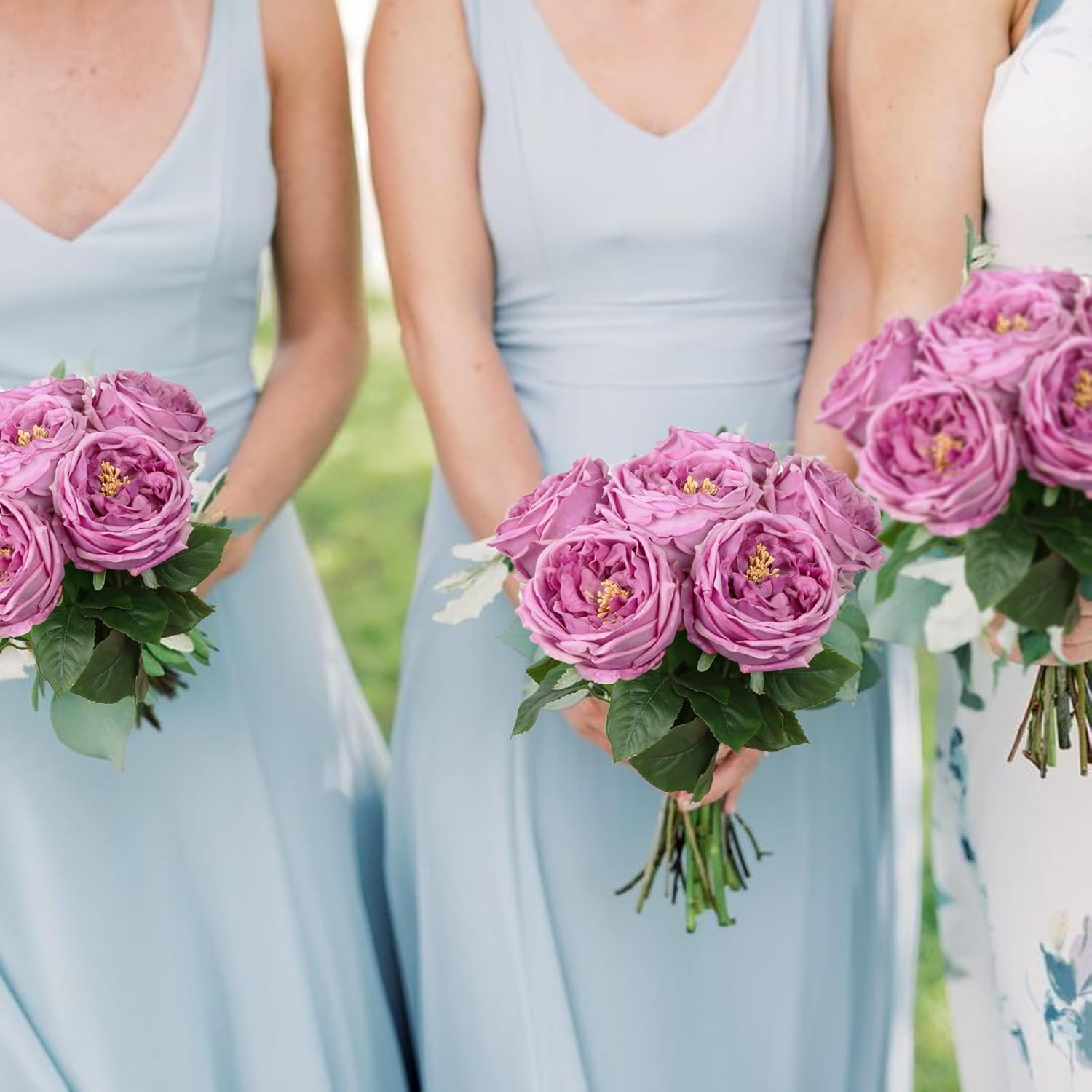 5Pcs Purple Roses Artificial Flowers Real Touch Latex Artificial Roses Fake Peony Stems For Wedding Bouquet Party Home Decor (Purple)