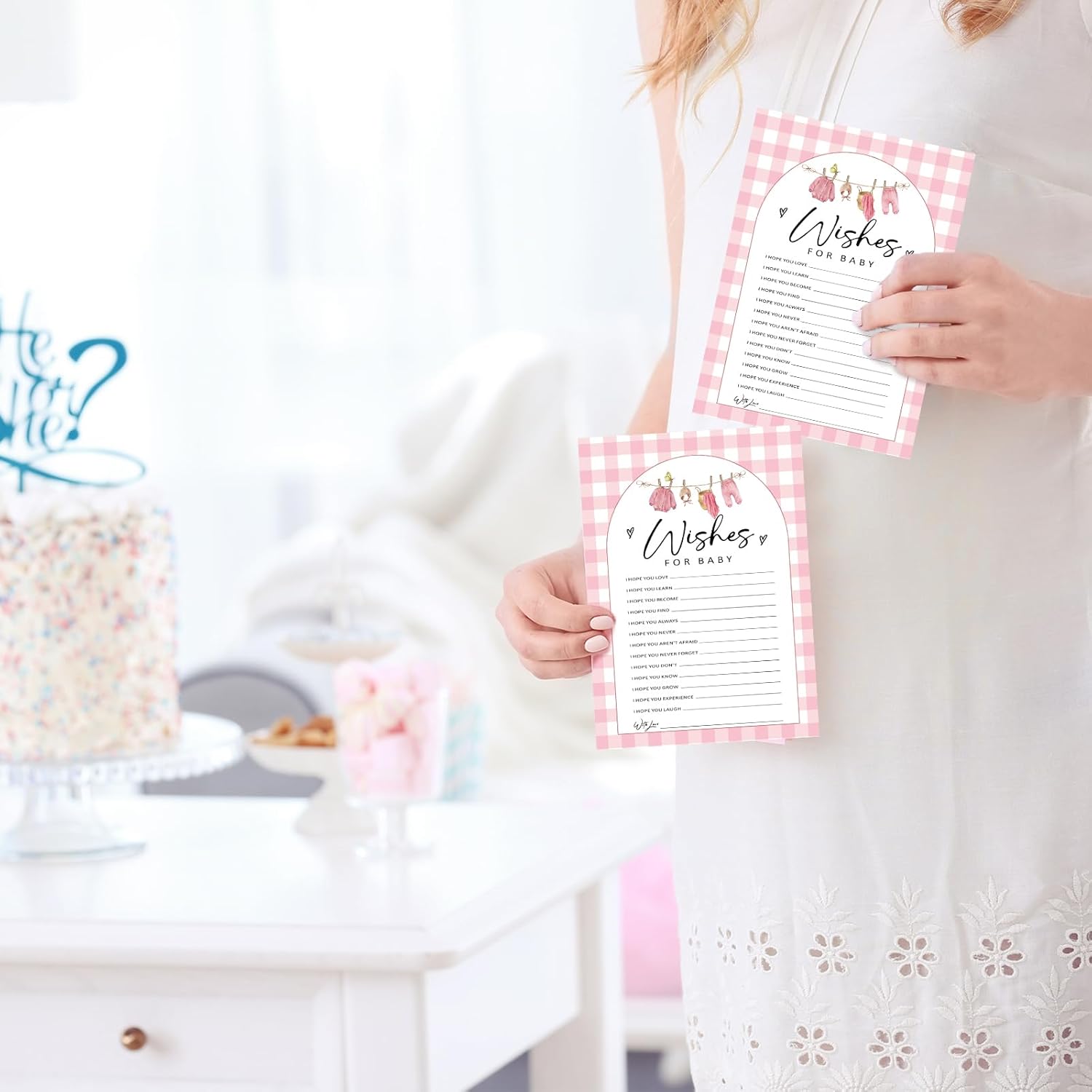 Wishes For Baby Baby Shower Game Cards, Keepsake Shower Activity Cards, 30 Count Pink Gingham Party Games For Mom To Be And Guests, Gender Reveal Party Games & Activity