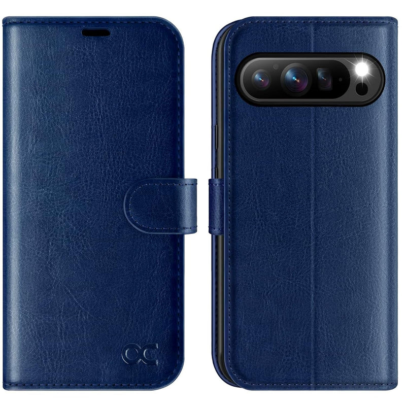 Pixel 9 Pro XL Wallet Case, PU Leather Flip, RFID Blocking, Shockproof, Blue, 2024