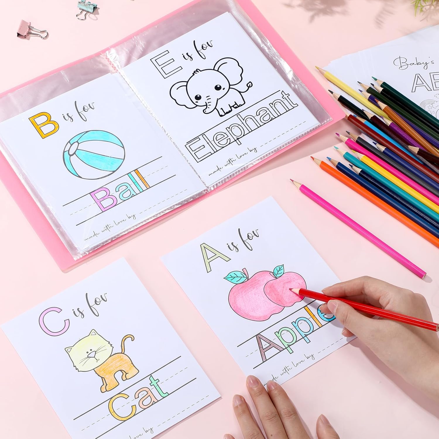 First Abc Coloring Book Activity 26 Card Alphabet A To Z Pages With 24 Color, Funny Pictures To Color Page Guestbook(Pink)