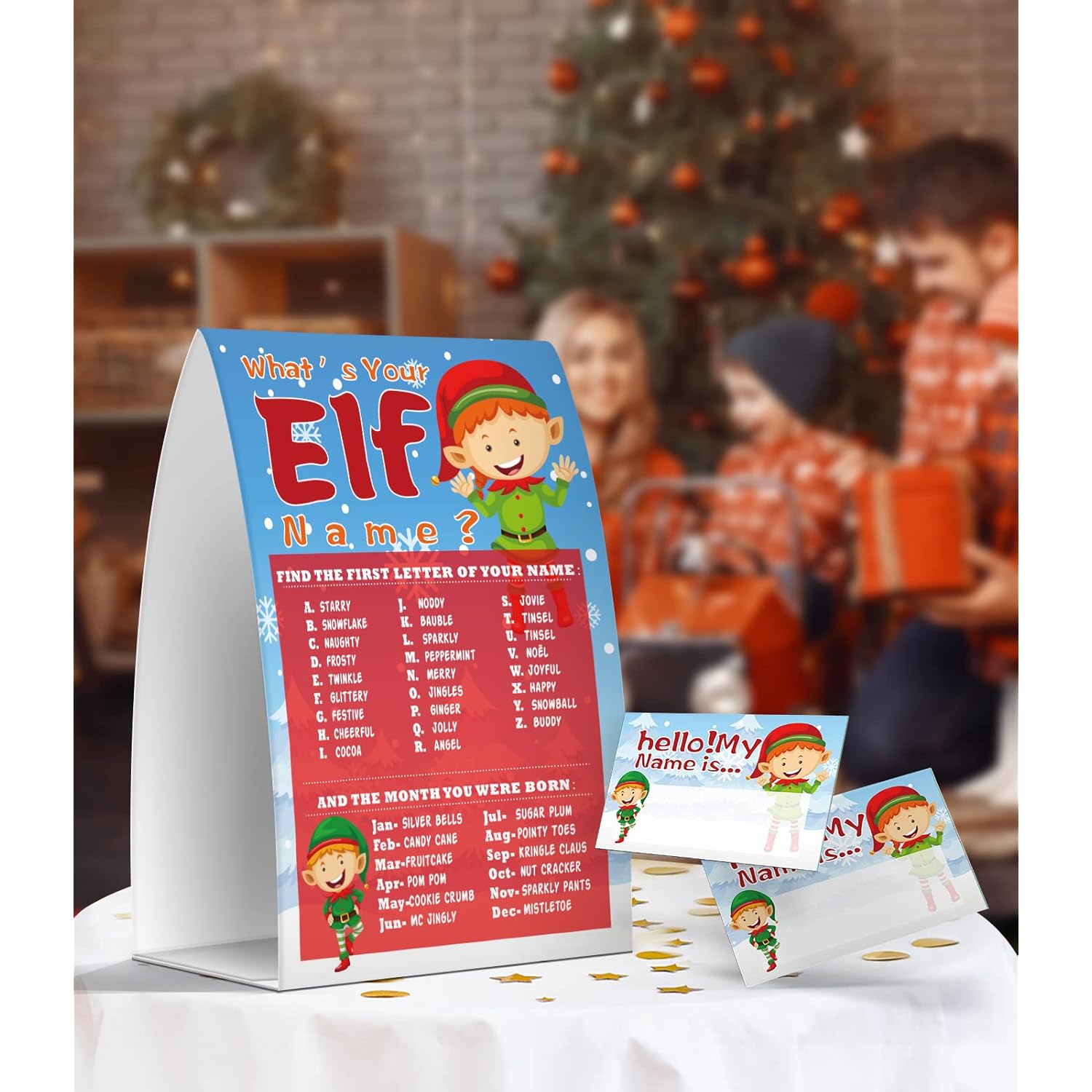 What'S Your Elf Name Game, Christmas Party Games Activities, 1 Sign And 50 Name Tag Stickers -Jj043