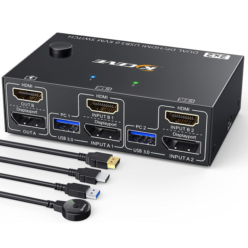 Usb 3.0 Dual Monitor Kvm Switch Hdmi+Displayport 4K@60Hz,2K@120Hz, 2 Monitors