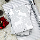 Christmas Wrapping Paper Roll - Sliver White Reindeer Gift Wrap Metallic Foil Design For Festive Winter Holiday Season (Sliver, 17 Inch X 16.5 Feet)