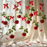 8 Set Valentine'S Day Garland, Rose Decoration, Artificial Floral Hanging Flower With Bows Garland Ceiling Decor With Hooks Jute Rope Fishing Line For Wedding, Romantic Decoration(Red)