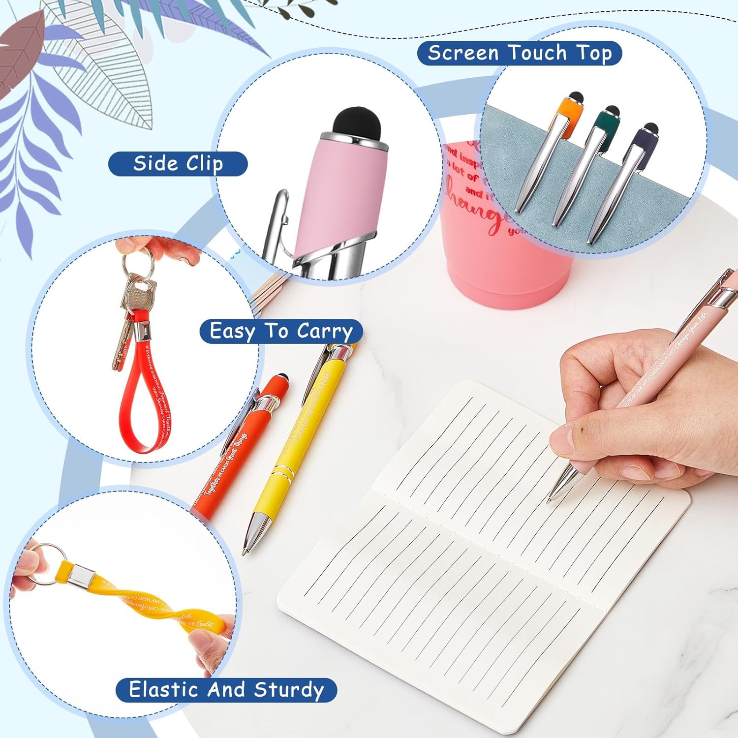 96 Pcs Team Appreciation Gifts For Employee 24 Oz Inspirational Plastic Cups Bulk With Lid And Straw Notebooks Ballpoint Pens Keychain Set Thanksgiving Christmas Gifts (Colorful)