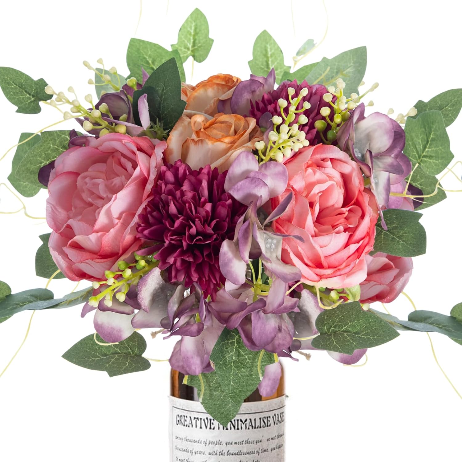 2Pcs Peonies Artificial Flowers Faux Peonies Fake Roses Bouquet Floral Arrangement For Spring Summer Centerpiece Table Wedding Party Home Decor, Purple Pink