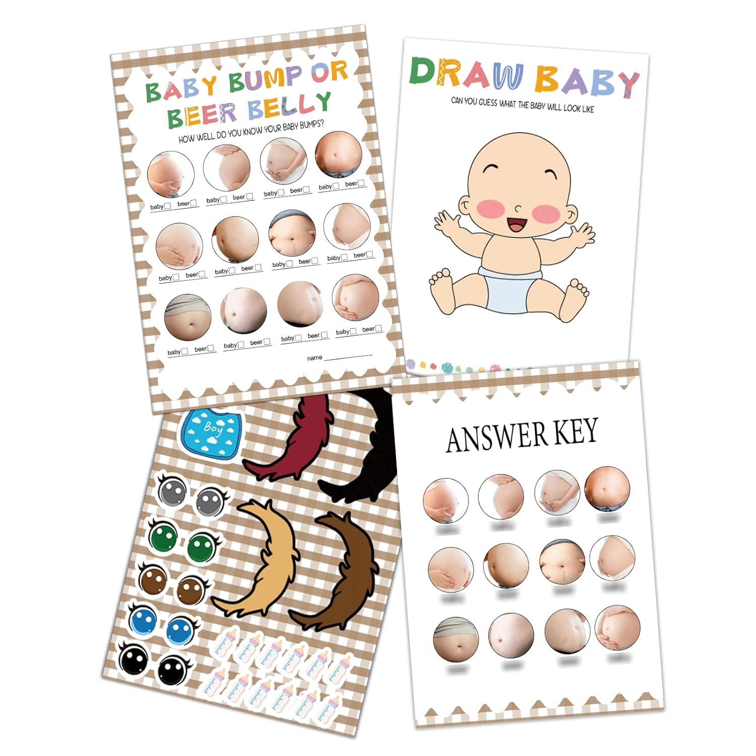 Gender Reveal Games Ideas For Guests, Boy Or Girl Voting With 2 Funny Games(31 Of Each)-Beer Belly Or Pregnant Bump And Sketch Baby'S Look For Baby Shower Party Favors