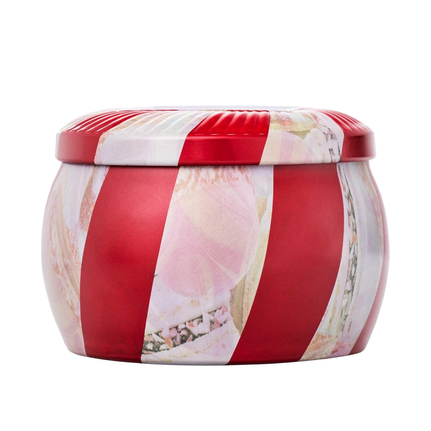 Voluspa Crushed Candy Cane, Mini Tin Candle, 4 oz, 25 Hour Burn Time, Coconut Wax for Clean Burning, Handcrafted in The USA