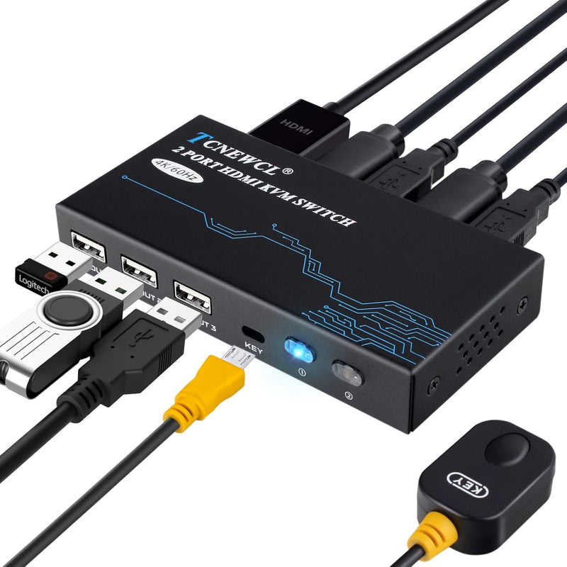 2 Port Kvm Switch Hdmi 4K@60Hz, Hdmi Usb Selector 2 Computers 1 Monitor Share