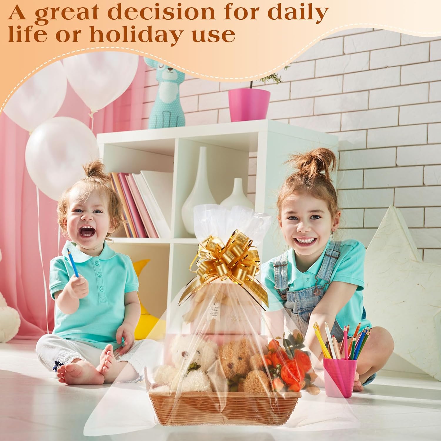 4 Pcs Empty Gift Baskets Bulk To Fill 14 X 10 X 2.8 Inch Thanksgiving Christmas Large Storage Basket With Handle Gift Bags And Golden Bows For Diy Holiday Party (Wood Color)