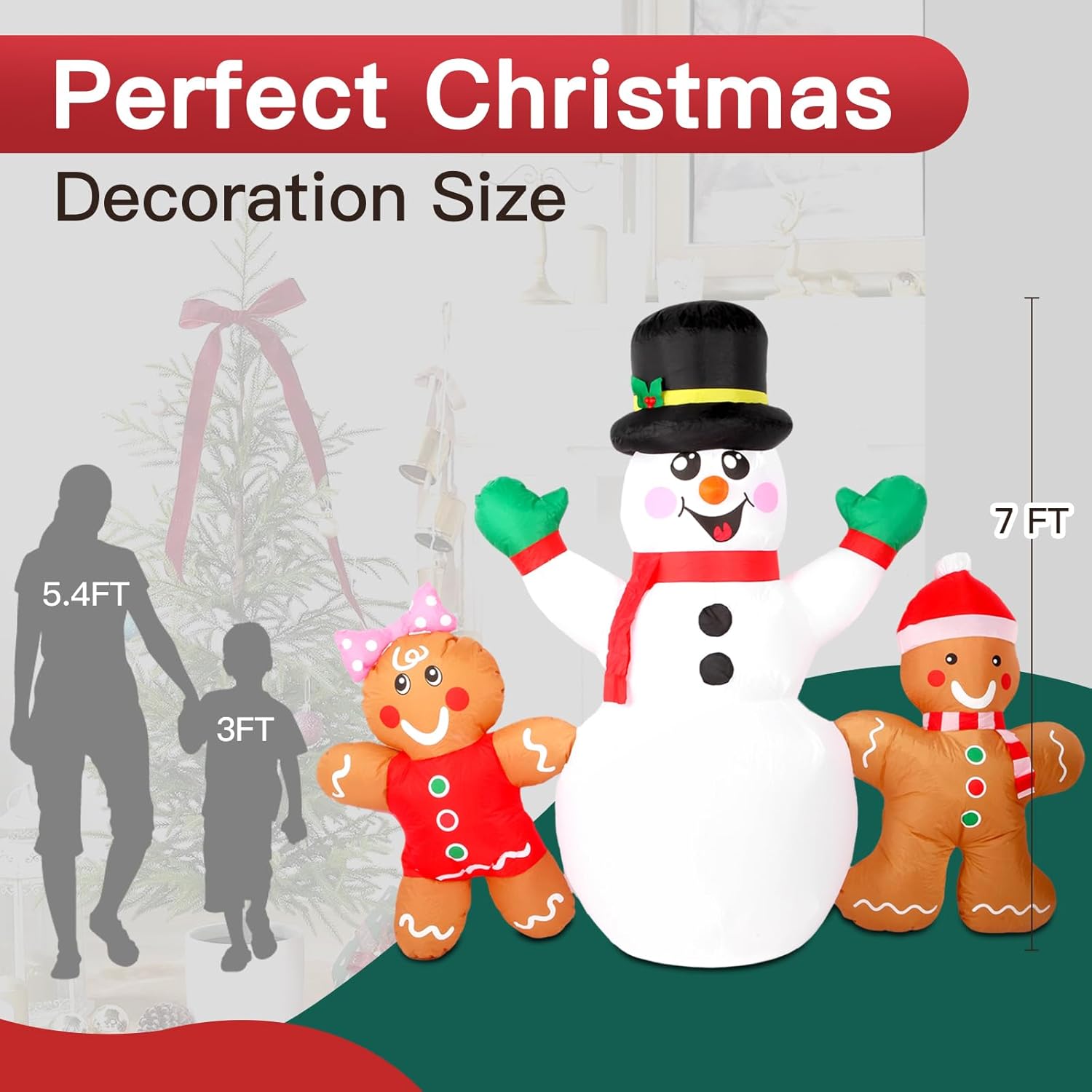 7Ft Christmas Inflatables Decorations Outdoor?Blow Up Christmas Snowmen And Gingerbread Men With Built-In Leds Lights Fo