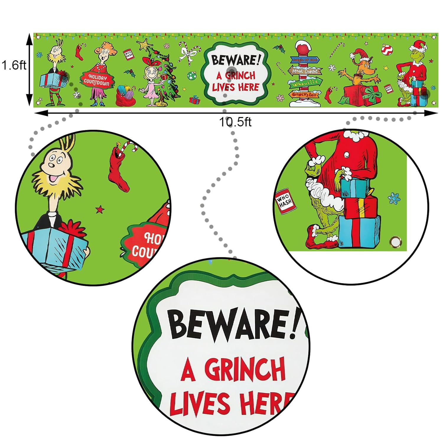 Merry Christmas Fence Banner Winter Holiday Birthday Party Decorations Green Xmas Decor Yard Outdoor Hanging Banner