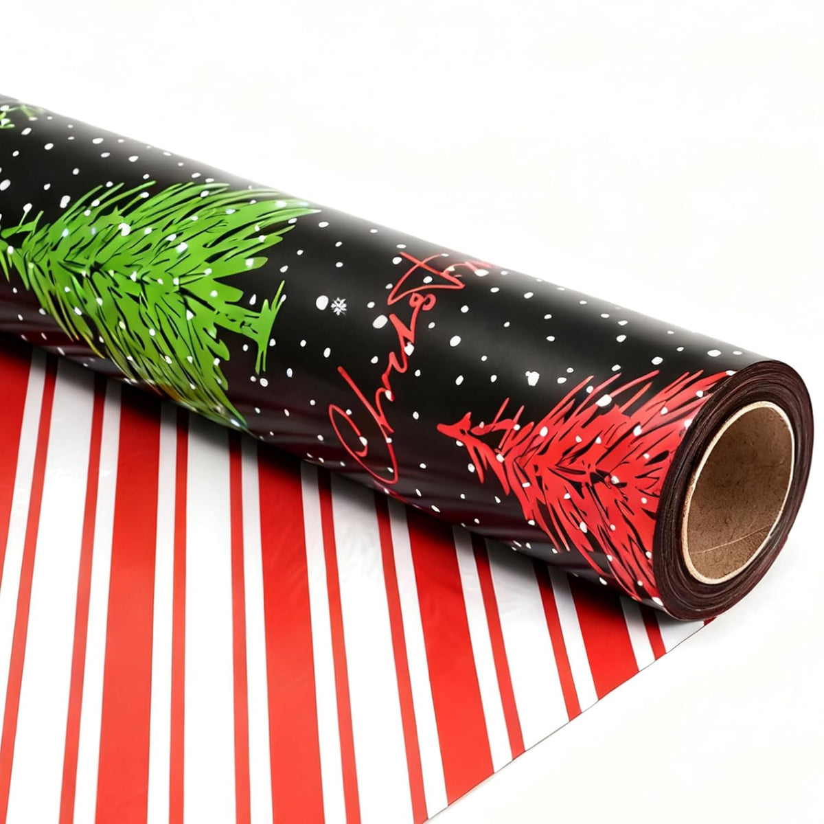 Christmas Tree Reversible Wrapping Paper Roll - Gift Wrap With Red & White Stripes On Reverse - Perfect For Holidays, Birthdays, And Halloween - 17.5 In X 33 Ft (48 Sq. Ft)