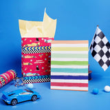Reversible Race Car Wrapping Paper - 17 Inches X 33 Feet (47 Sq. Ft. Ttl.) - Racing Cars And Colorful Stripes Design For Birthday, Baby Shower, Party, Holiday, Boys Girls Kids