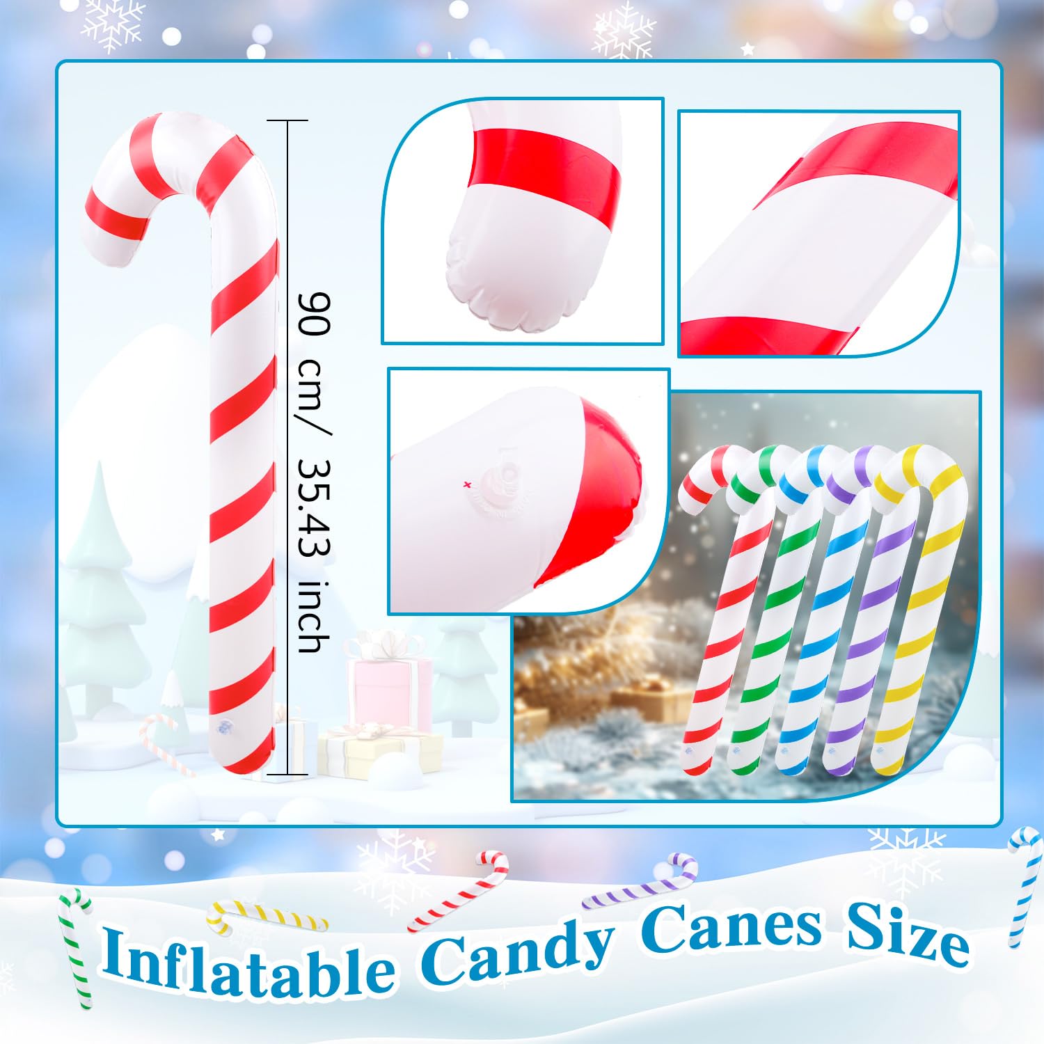 10 Pack 36 Inch Christmas Inflatable Candy Canes Xmas Candy Canes Balloons Inflatable Candy Cane Stick For Christmas Yar