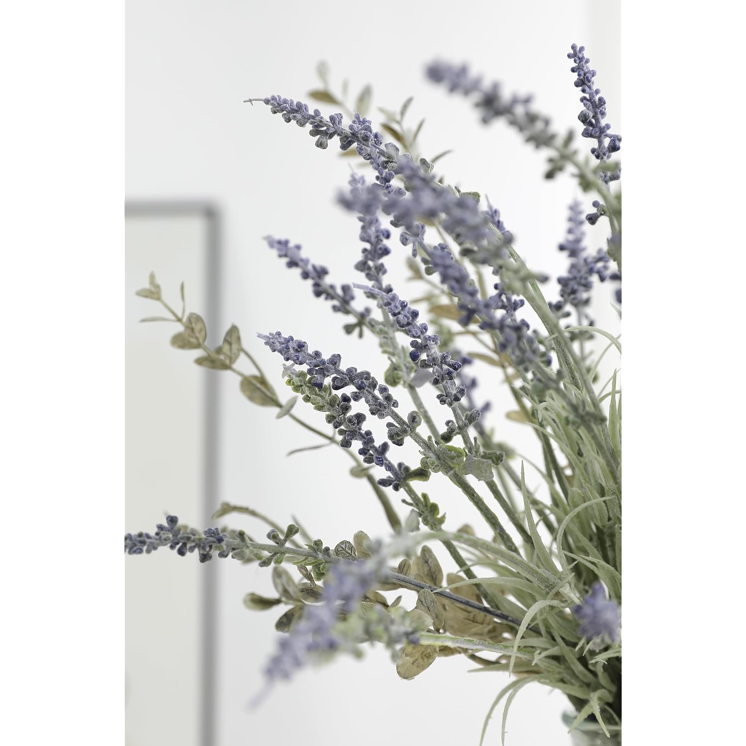 Artificial Lavender Stems In Glass Vase With Faux Water,15" Artificial Plants Eucalyptus Leaves For Shelf Desk Bathroom Farmhouse Room Coffee Table Home Decor
