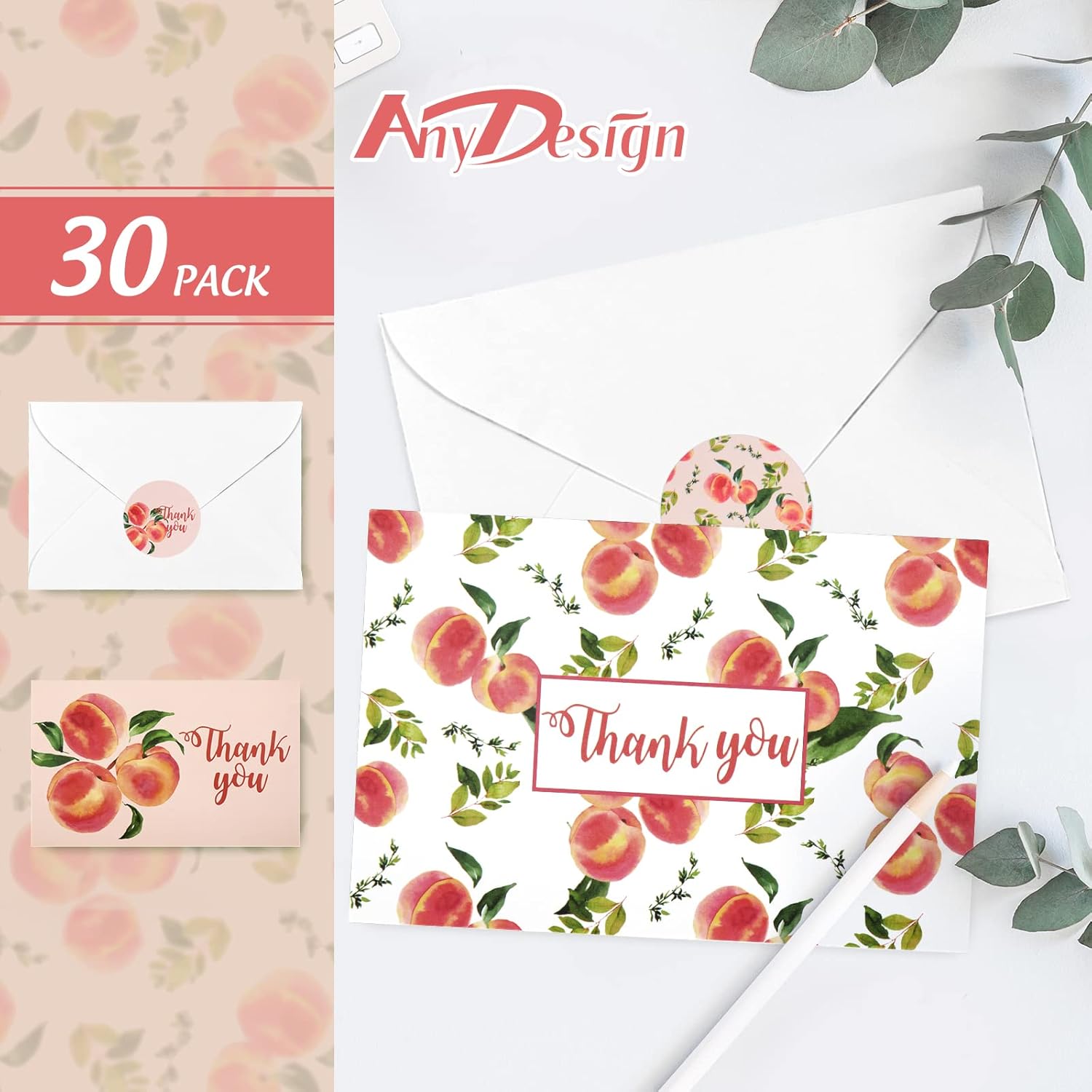 Peach Thank You Cards Bulk 30 Pack Thank You Blank Notes With Matching Seal Stickers White Envelopes Pink Peach Greeting Cards For Baby Shower Wedding Birthday Bridal Party Invitation