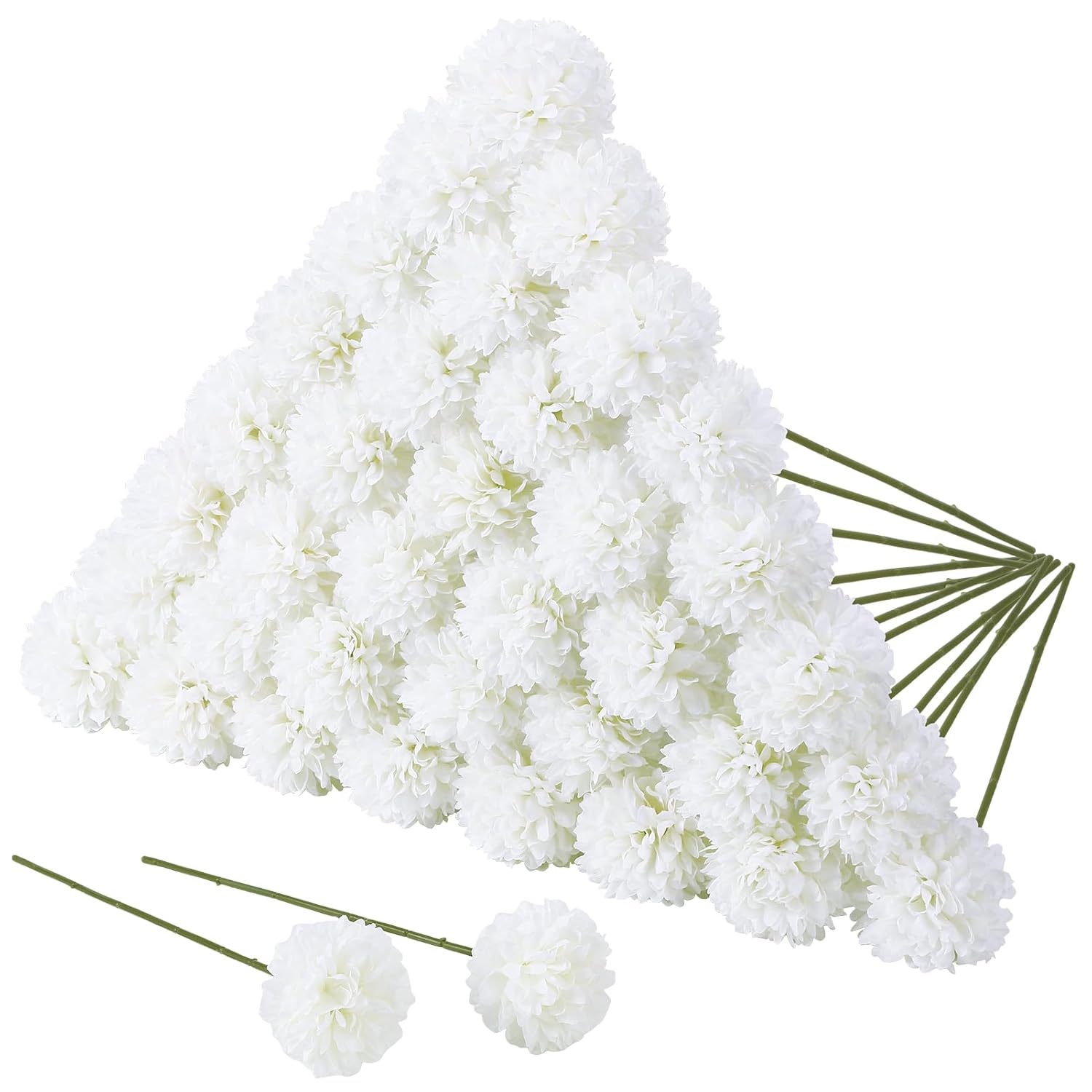 36 Pcs Artificial Flowers Chrysanthemum, Fake Hydrangea Flowers With Stems Ball Bouquet For Home Office Coffee House Table Parties Wedding And Baby Shower Decoration