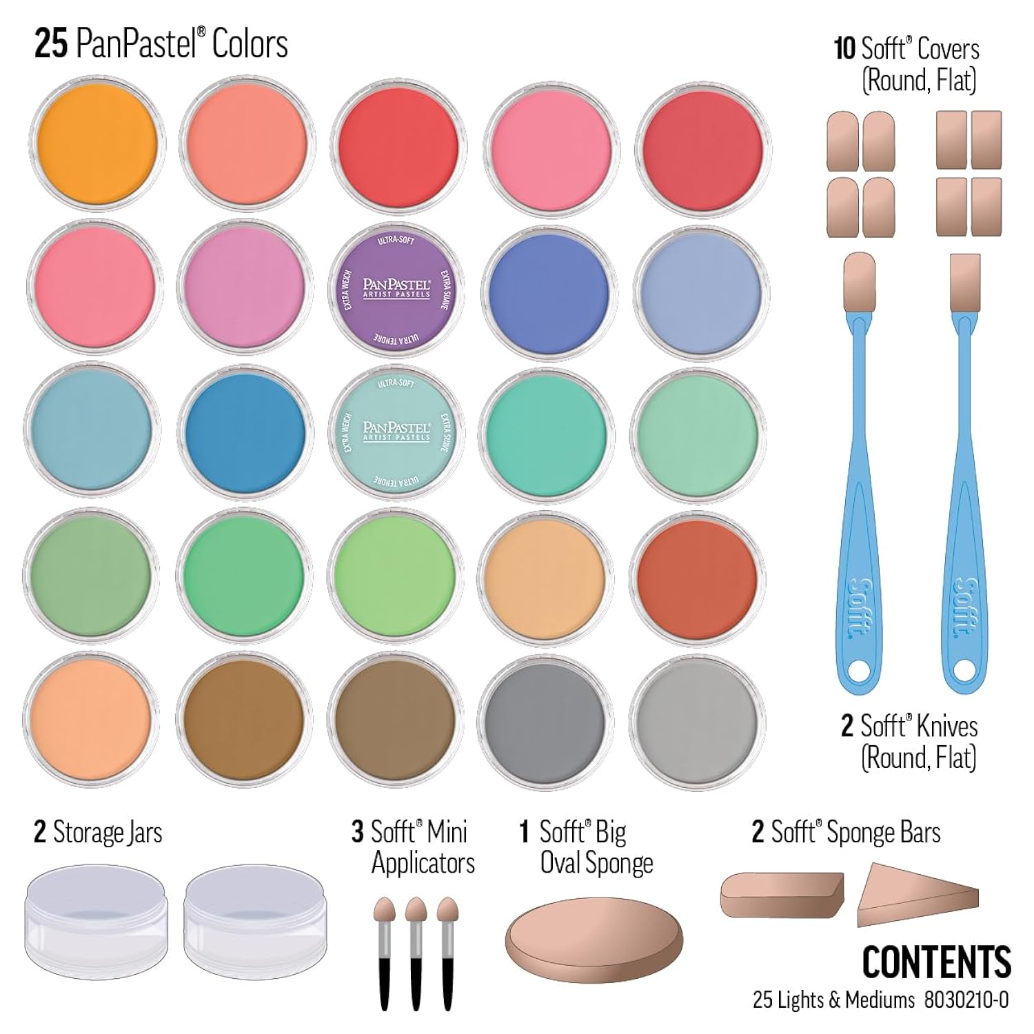 PanPastel Artist Pastels by GOLDEN, Light and Medium Colors Set, 25 Color, Professional Artist Pastels, Unique Pan Format (cake-like)