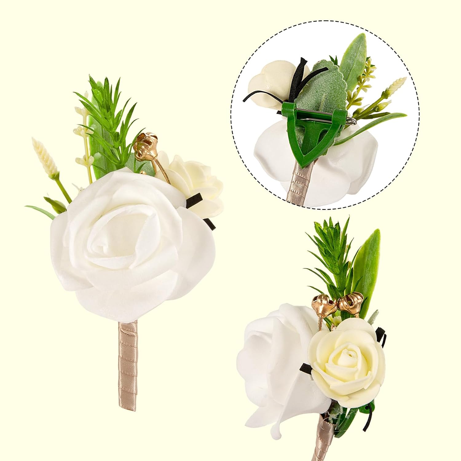 3 Pcs White Rose Wrist Flowers,Boutonniere For Men And Packaging Box,Wedding Accessories For Brides,Corsage And Boutonniere Set For Wedding Flowers Ceremony Prom Party Accessories