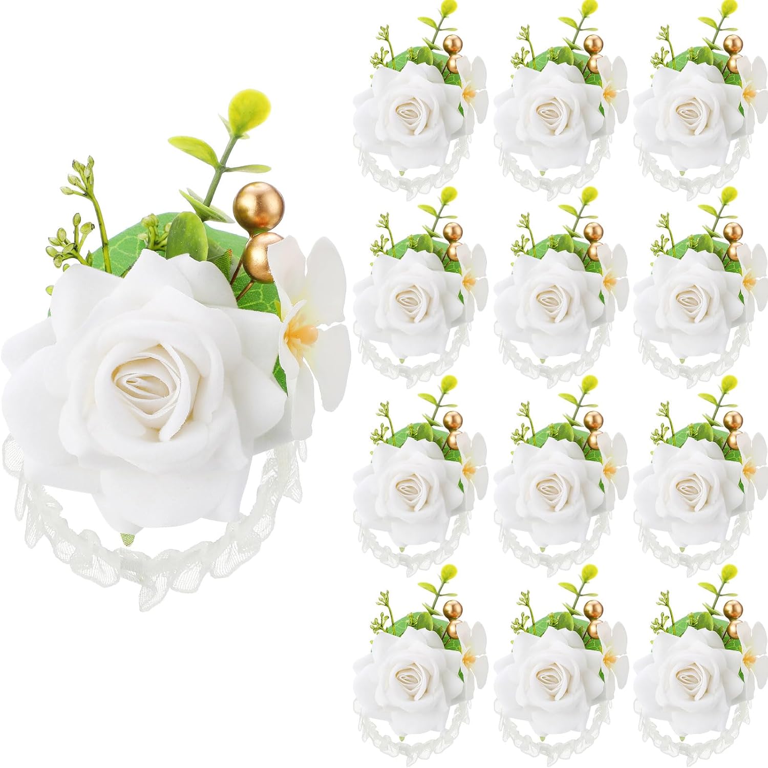Set Of 12 Rose Wrist Corsages For Wedding Corsage Flower Wristlet Floral Wedding Wrist Bridal Rose Leaf Hand Flowers For Bride Bridesmaid Prom Engagement Festival(Pink)