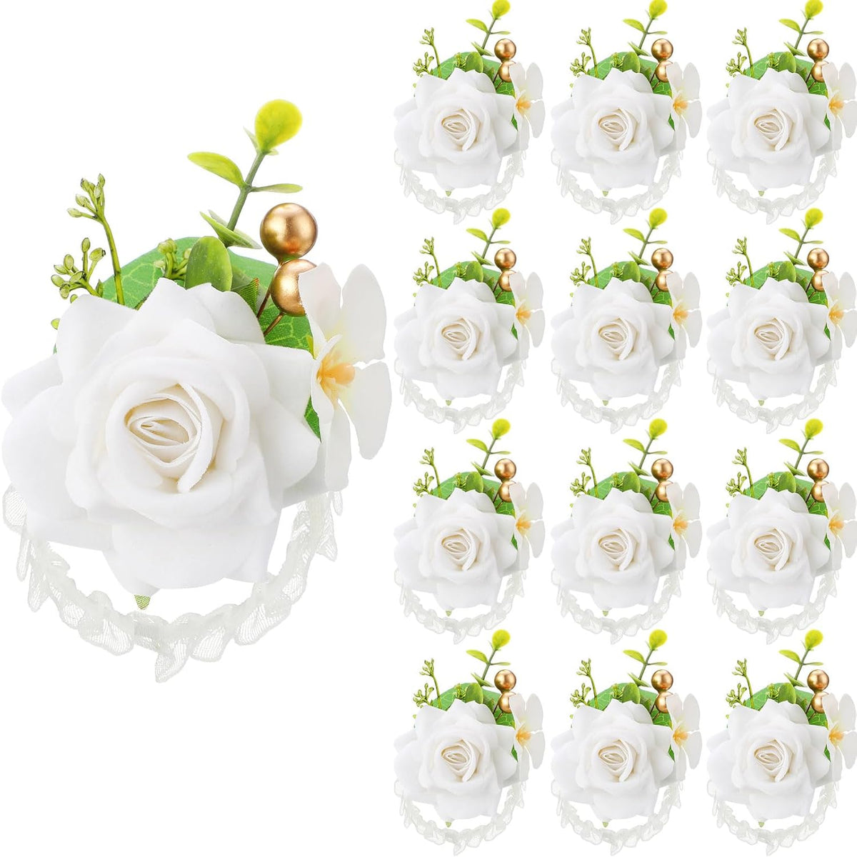 Set Of 12 Rose Wrist Corsages For Wedding Corsage Flower Wristlet Floral Wedding Wrist Bridal Rose Leaf Hand Flowers For Bride Bridesmaid Prom Engagement Festival(Pink)