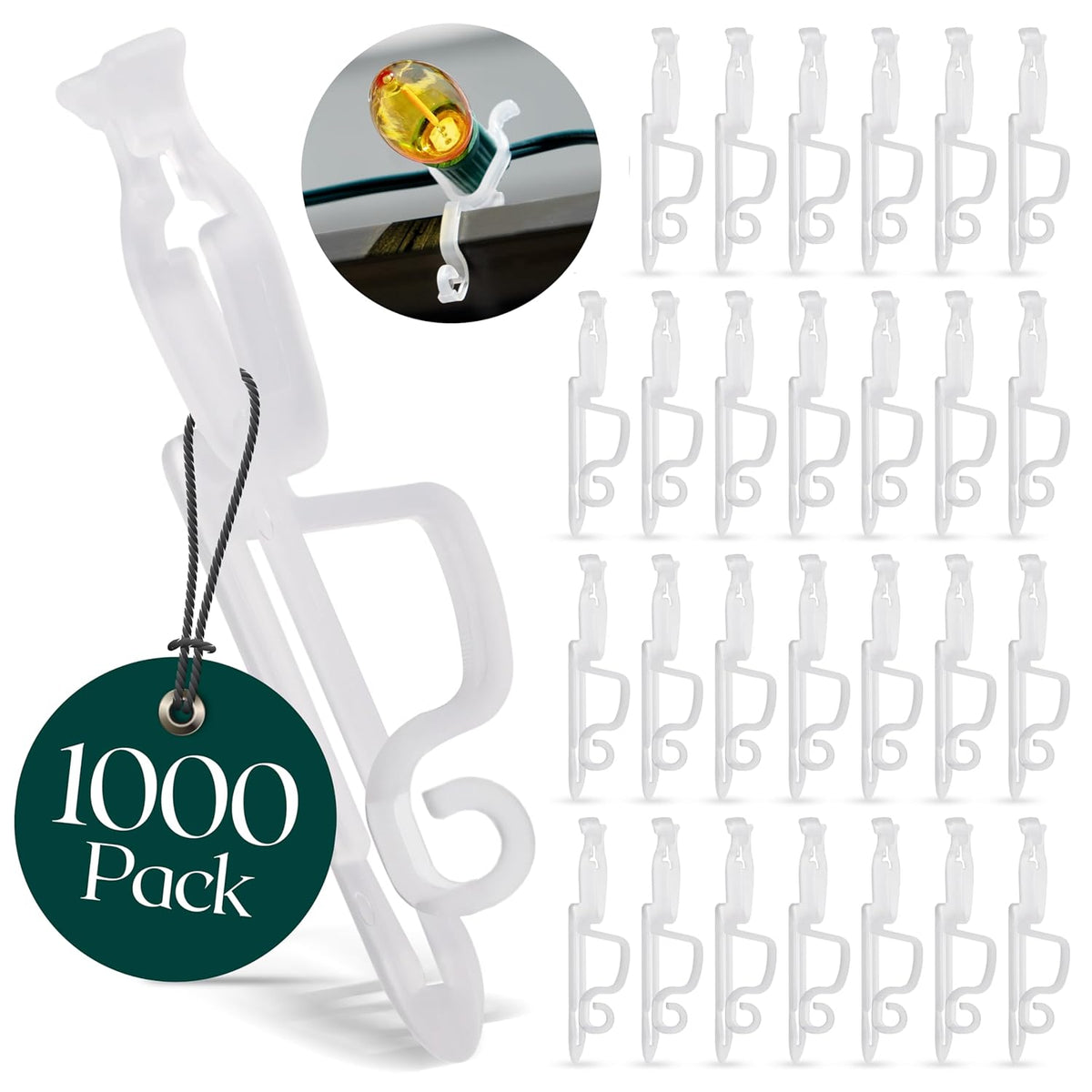 Luna Christmas Light Hanger - All-In-One Clip, Universal Gutter & Shingle, 1000 Pack, Use With C9, C7 & Led Mini Lights