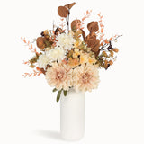 Artificial Fall Flowers Bouquet In Ceramic Vase, Faux Brown Flower Centerpieces For Coffee Table Decorations, Fake Silk Floral Arrangements For Thanksgiving Living Dining Room Bedroom Decor