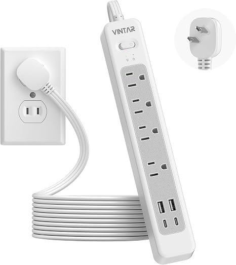 2 Prong to 3 Prong Power Strip Adapter with 6 ft Extension Cord