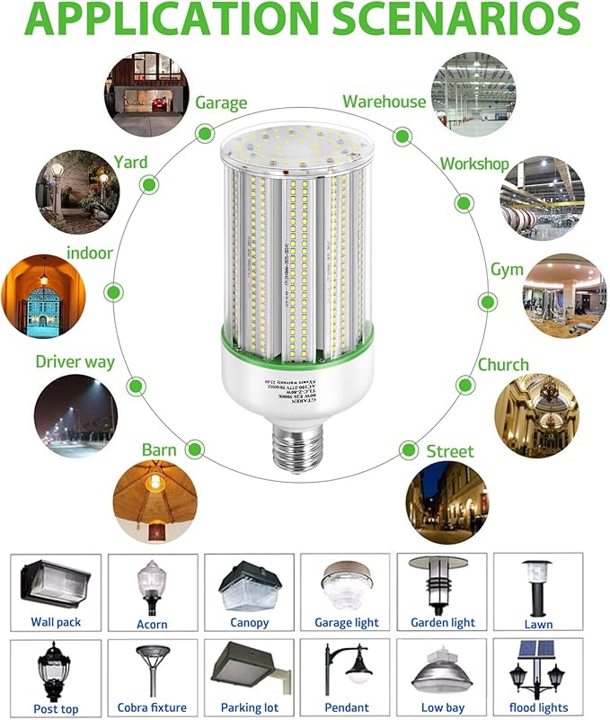 80W LED Corn Light Bulb E39 Mogul Base 5000K Daylight 250W Metal Halide HPS HID CFL Replacement 2 Pack