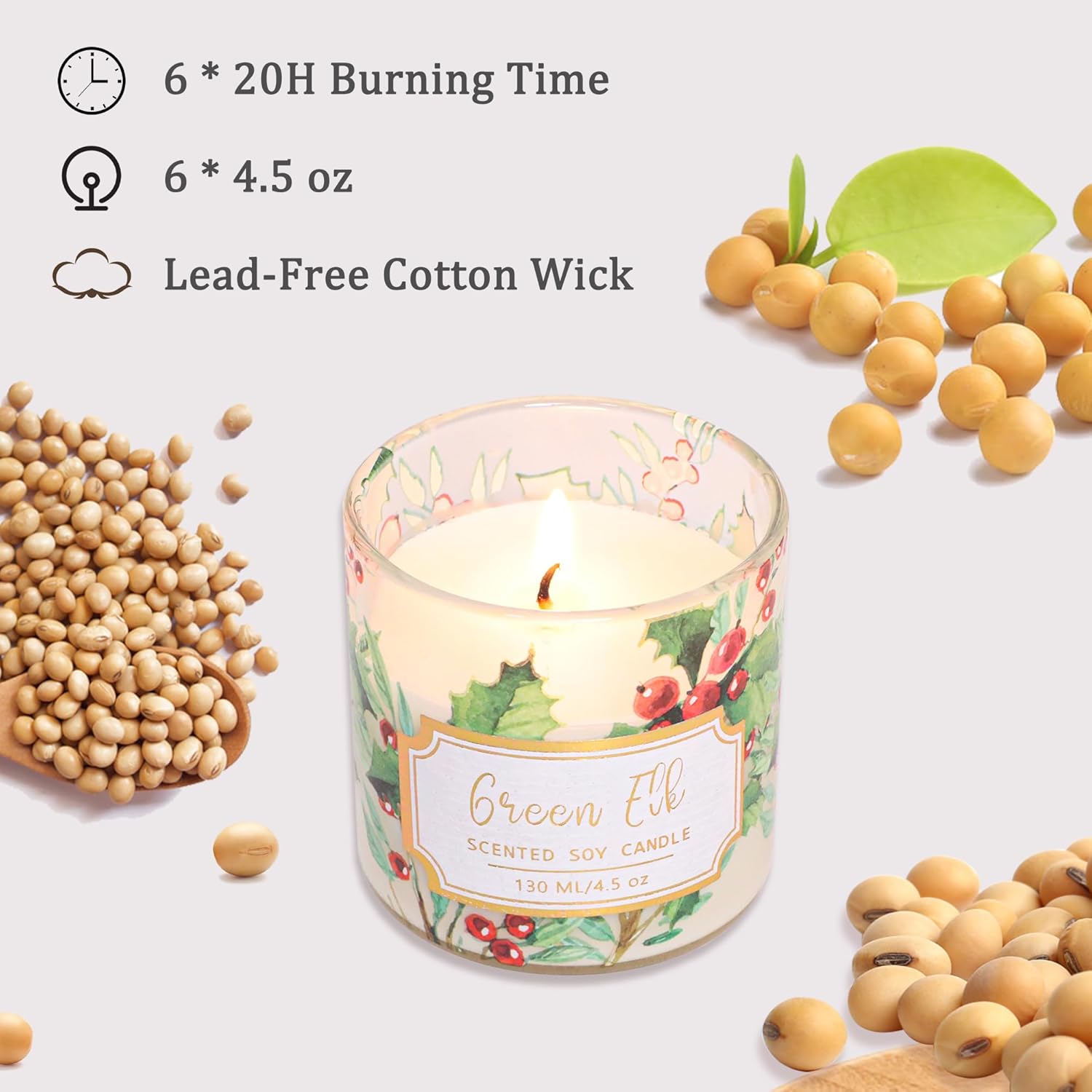 Christmas Jar Scented Candles: 4.5Oz Soy Wax Scented Candles, Glass Jar Candles With 6 Fragrances, Aromatherapy Candles For Women, Christmas Gift, Home Decor