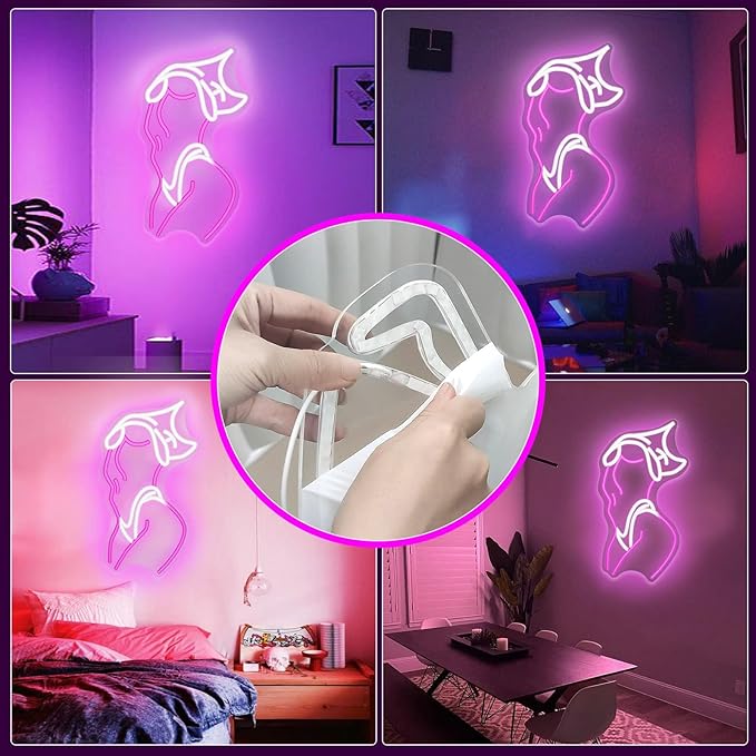 Lady Neon Sign Pink White LED Wall Decor USB Powered Light Up Sign for Preppy Room Party
