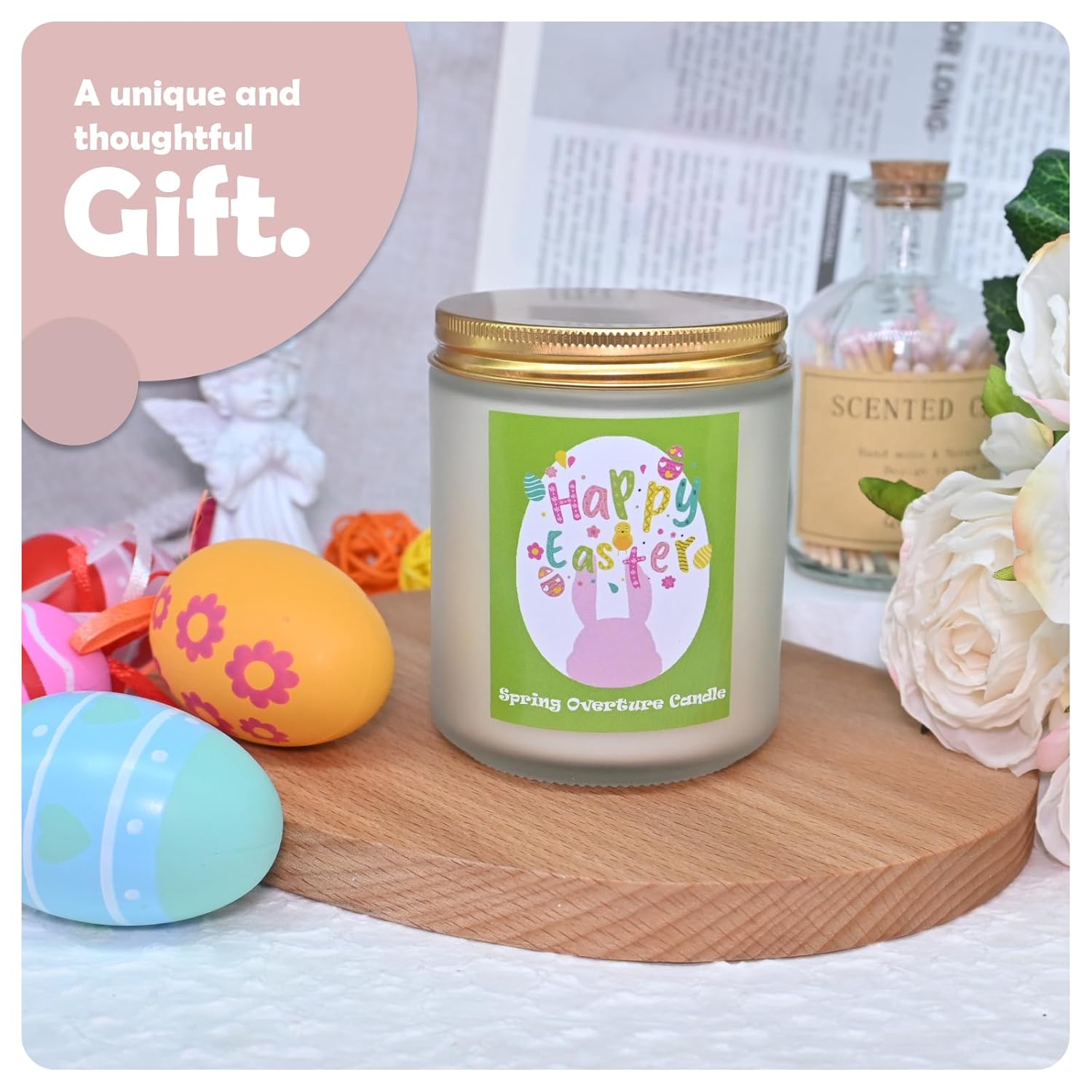 Easter Scented Candle, Spring Floral Collection Soy Aromatherapy Candles, Long Lasting Fresh Scent For Home Decor And Holiday Gifts (7Oz, Jasmine)