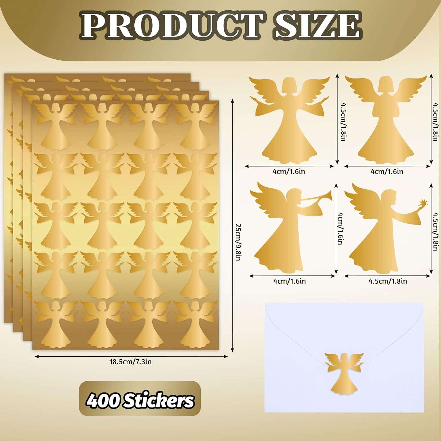400Pcs Christmas Stickers Gold Angel Envelopes Seal Stickers Self-Adhesive Xmas Party Favor Sealing Labels For Holiday Business Wedding Invitations Greeting Cards Supplies, 4 Design