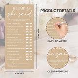 Minimalist Brown Wedding Shower Games Cards, He Said She Said, Bridal Shower Games, Engagement Party Wedding Card For 25 Guests, Bridal Party Supplies 4X9Inch-A30