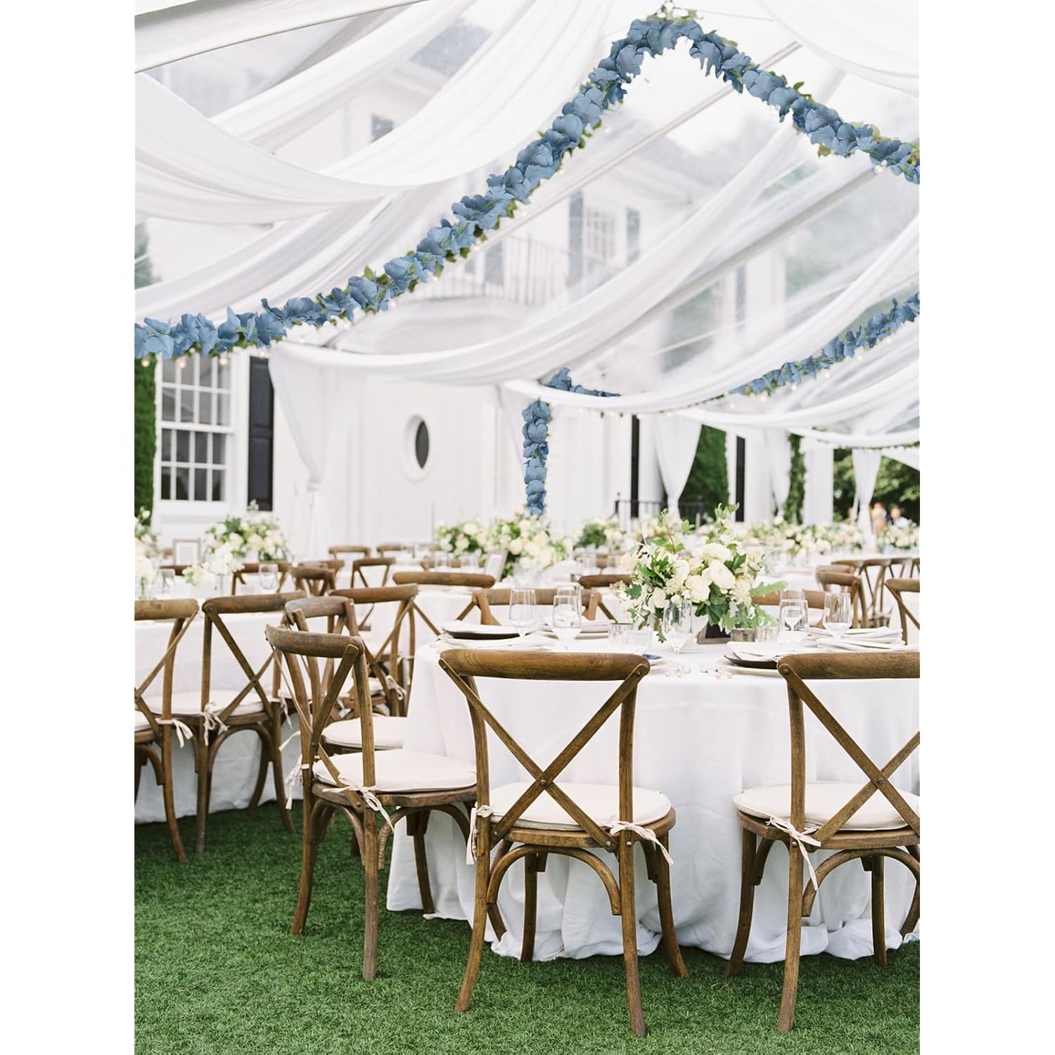 Dusty Blue Wisteria Hanging Flowers Garland 6.4Ft Wisteria Garland Hanging Flowers For Decoration For Wedding Arch, Backdrop, Garden Party Decor, 3 Pcs (Dusty Blue)