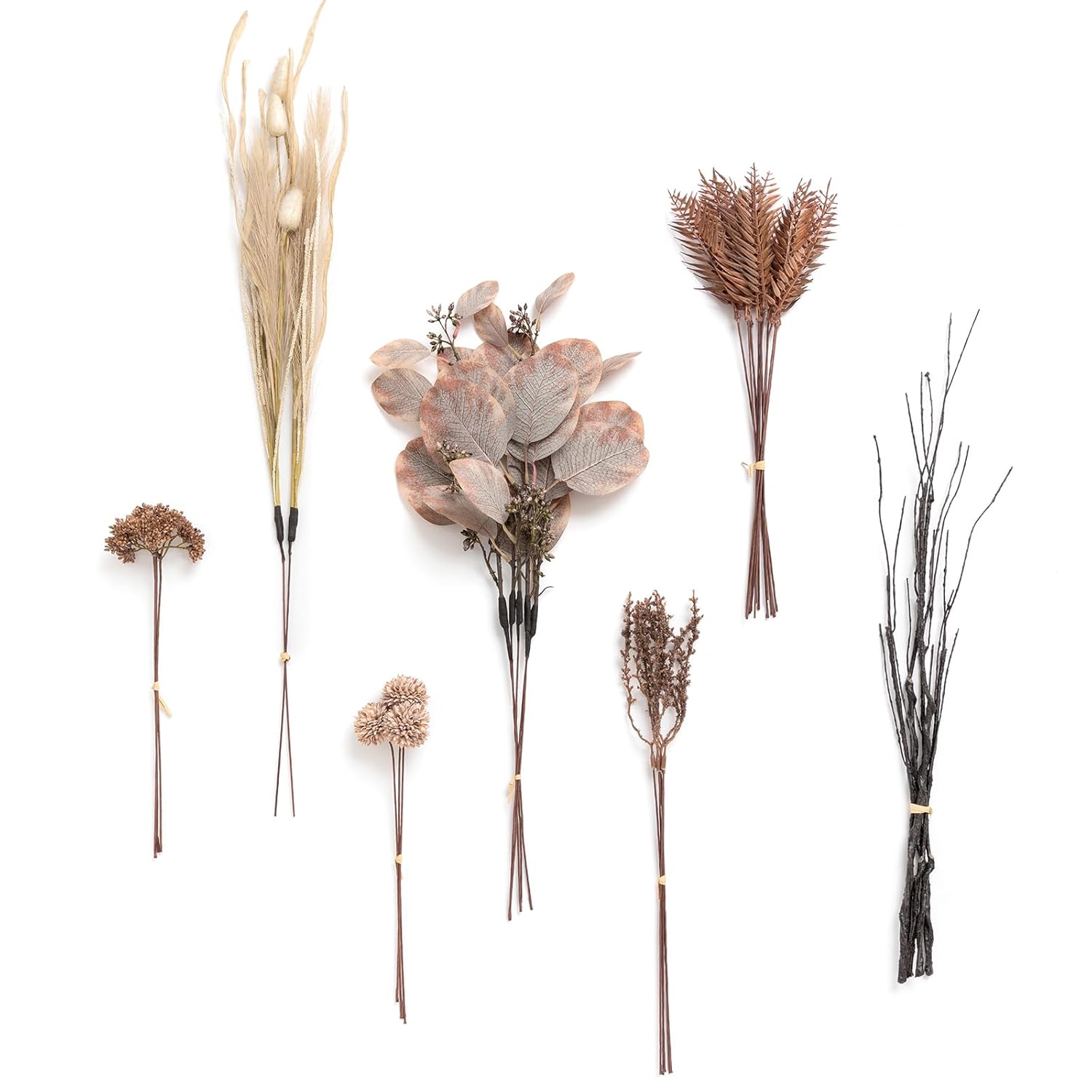 Artificial Greenery Stems Box Set, 28Pcs With 7 Kinds Of Faux Greenery Picks For Diy Bridal Bouquets Wedding Floral Arrangement Table Centerpieces, Brown & Beige