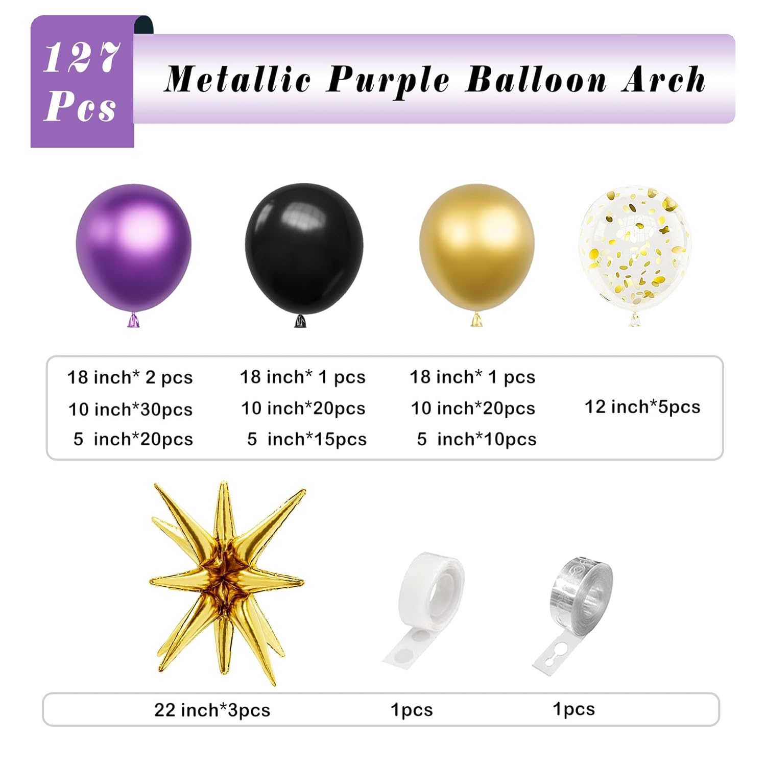 Metallic Purple Black Balloons Arch Garland Kit-Metallic Gold Balloon Gold Confetti Balloon 127Pcs For Graduation,Birthday,Easter,Baby Shower,Anniversary,Christmas Party Decorations.