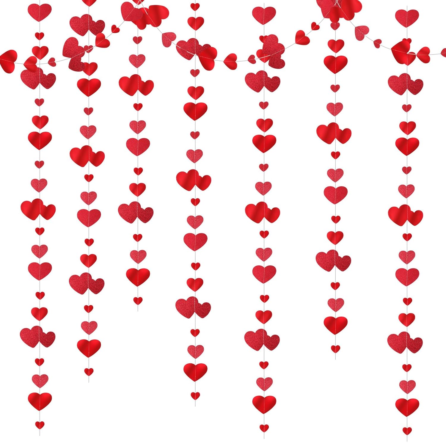 Red Heart Garland, Red Heart Hanging Glitter Streamer Bunting Banner, Party Decorations Garland, For Anniversary, Valentines Day, Engagement Wedding Bridal, Shower, 40 Feet