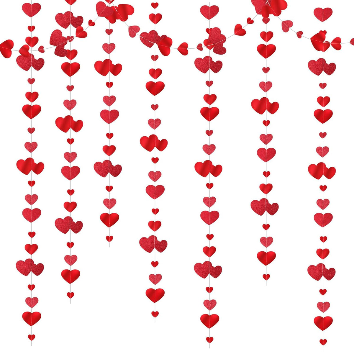 Red Heart Garland, Red Heart Hanging Glitter Streamer Bunting Banner, Party Decorations Garland, For Anniversary, Valentines Day, Engagement Wedding Bridal, Shower, 40 Feet