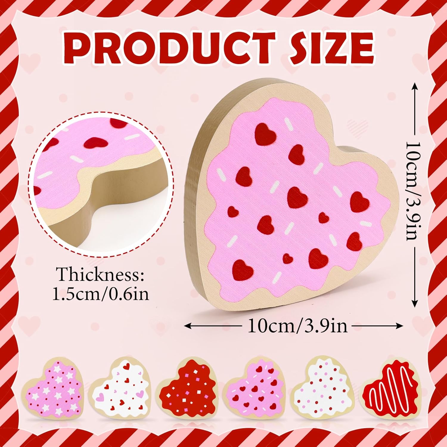 6 Pcs Valentine'S Day Wooden Heart Blocks Table Signs Sugar Cookie Wood Heart Tabletop Centerpieces For Home Tiered Tray Farmhouse Wedding Anniversary Party Decor
