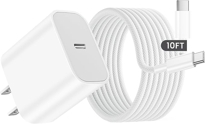 20W USB C Fast Charger with 10FT Braided Cable for iPad Pro Air Mini 10th 11th Gen