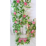 Rose Garland With Flowers, Artificial Fake Flower Greenery Spring Garland For Baby Shower Wedding Mantle Table Centerpiece Spring Decor Vine Decor, Floral Wreath (Pink Rose)