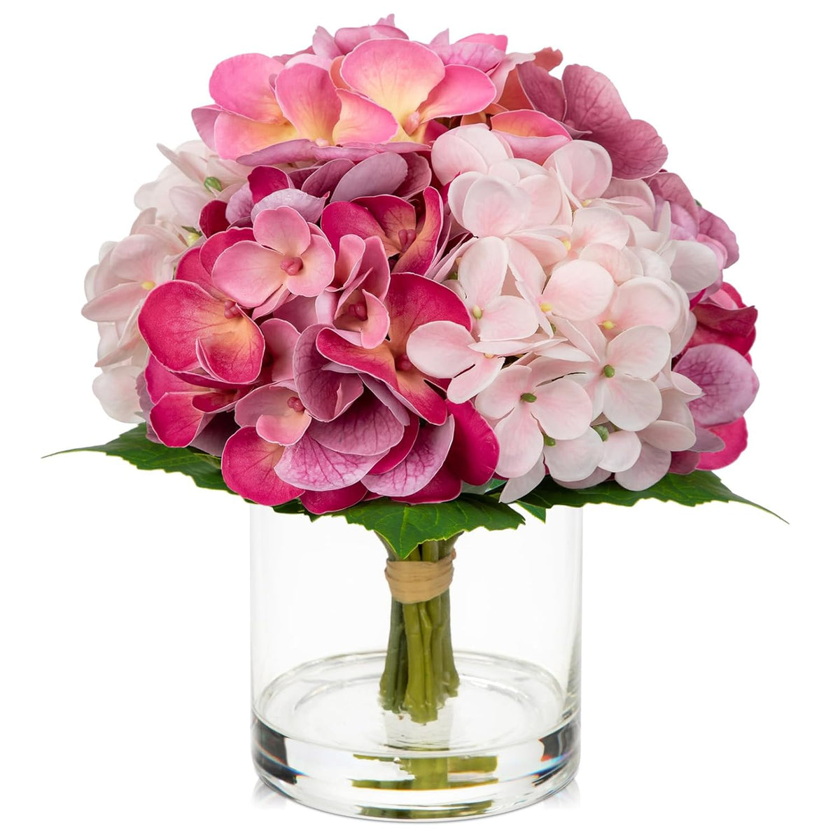 Real Touch Pink Hydrangea Artificial Flowers In Vase Latex Small Faux Hydrangea Flowers Arrangements Hydrangeas Fake Flower With Glass Vase With Faux Water For Table Centerpiece Home Decor