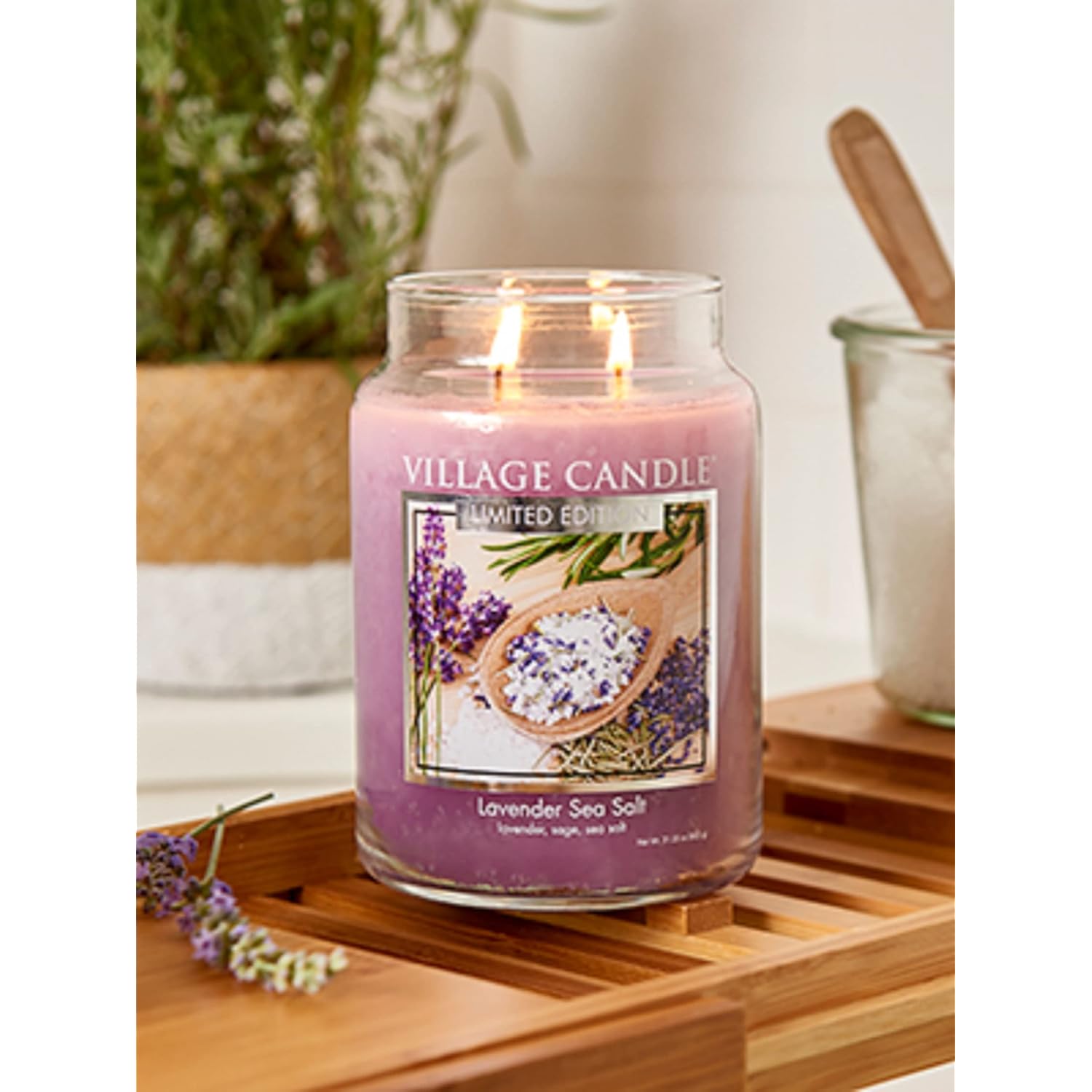 Lavender Sea Salt Large Glass Apothecary Jar Scented Candle, 21.25 Oz, Purple