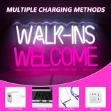 Walk Ins Welcome Pink Neon Sign LED Wall Decor Light for Business Studio Store Door
