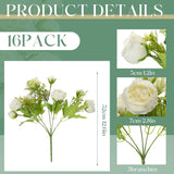 16 Bundles Peonies Artificial Flowers Bulk Wedding Silk Faux Flowers With Stems Faux Peony Wedding Bouquets For Bride Florals Arrangements Decor For Table Centerpiece Vase Decoration(White)