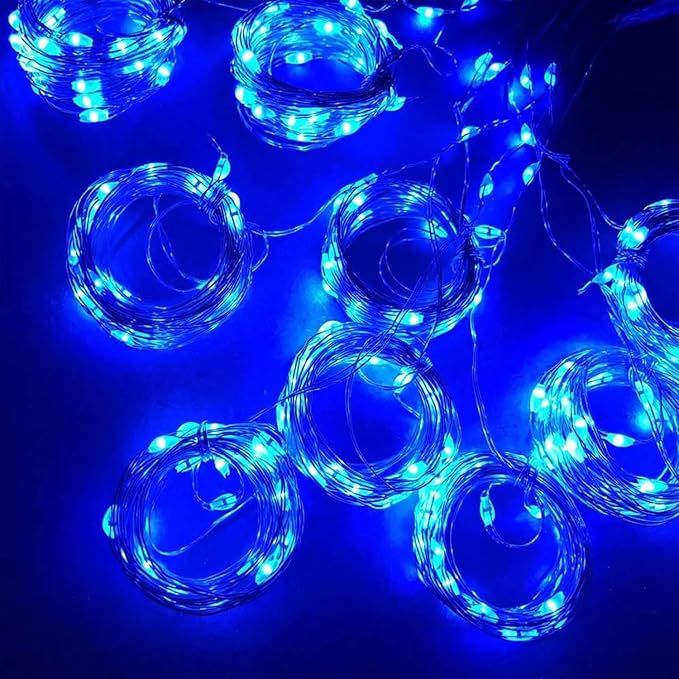 300 LED Blue Curtain Fairy Lights 9.8FT x 9.8FT Twinkle String Lights with Remote Control 8 Lighting Modes for Bedroom Wedding Party Indoor Outdoor Decor
